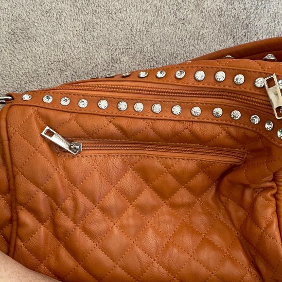 💚NEW ITEM💚 VINTAGE RUST/ORANGE CRYSTAL STUDDED PURSE - Picture 4 of 8